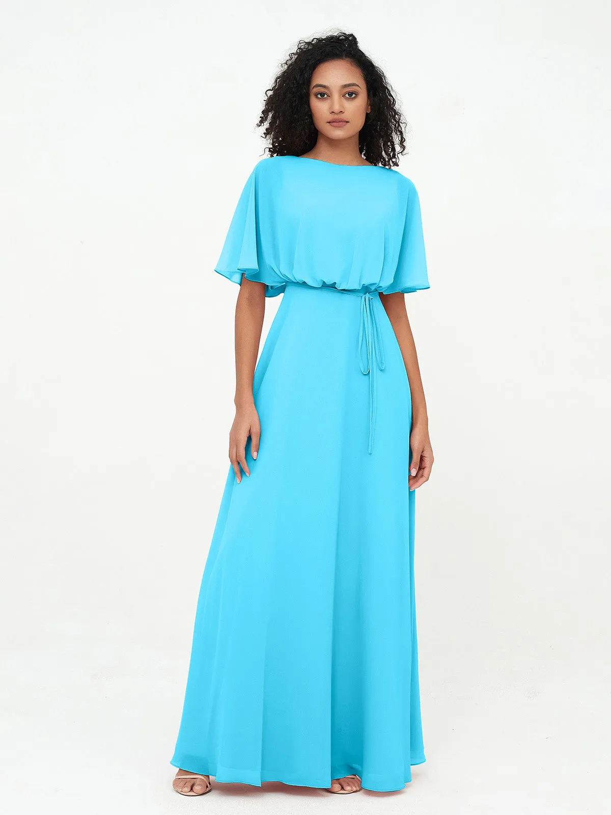 Chiffon Full Length Bridesmaid Dresses with Wrap Pool Plus Size