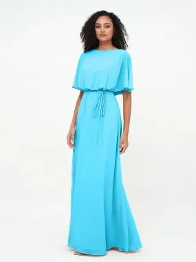 Chiffon Full Length Bridesmaid Dresses with Wrap Pool Plus Size