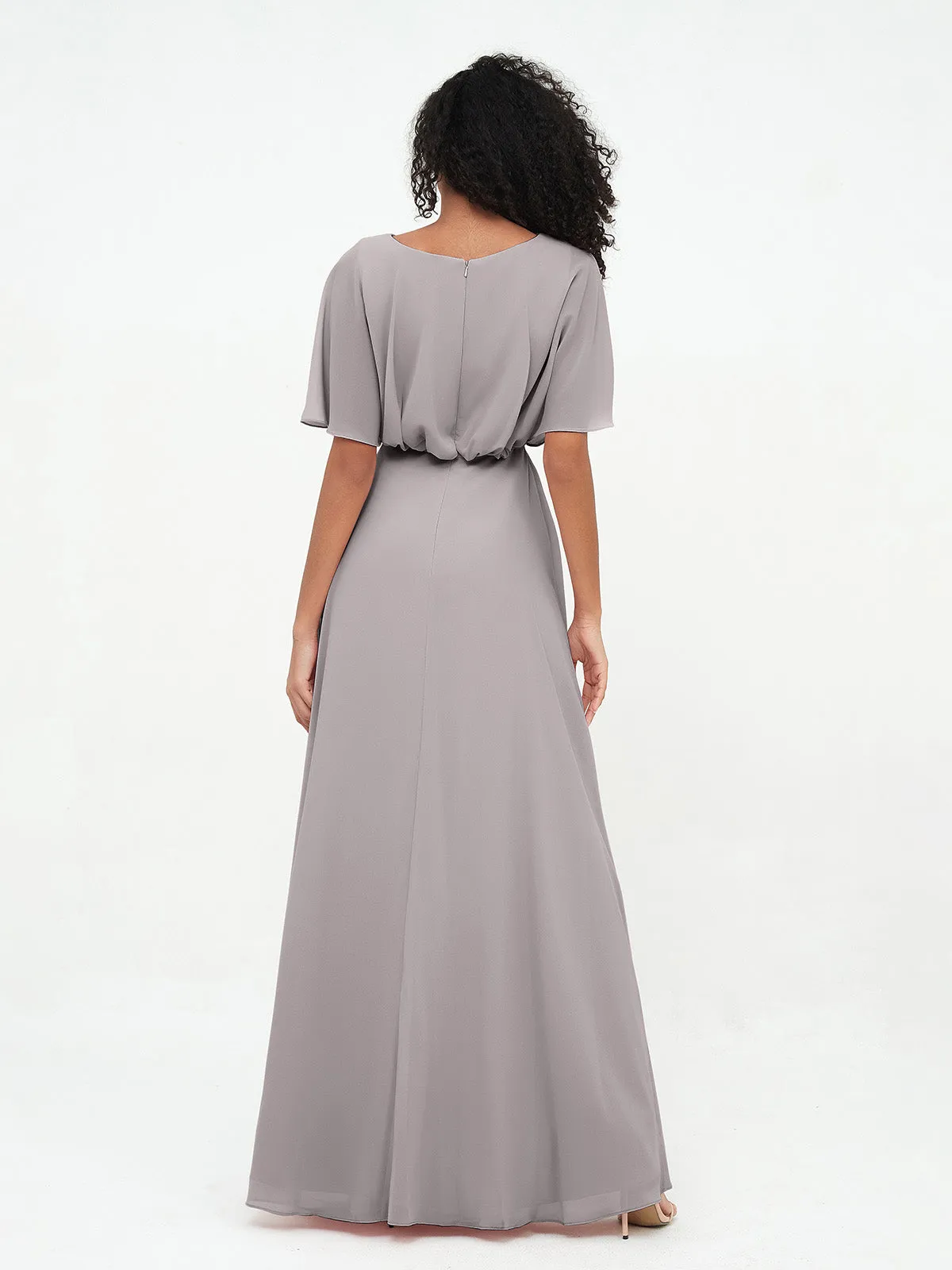 Chiffon Full Length Bridesmaid Dresses with Wrap Silver Plus Size