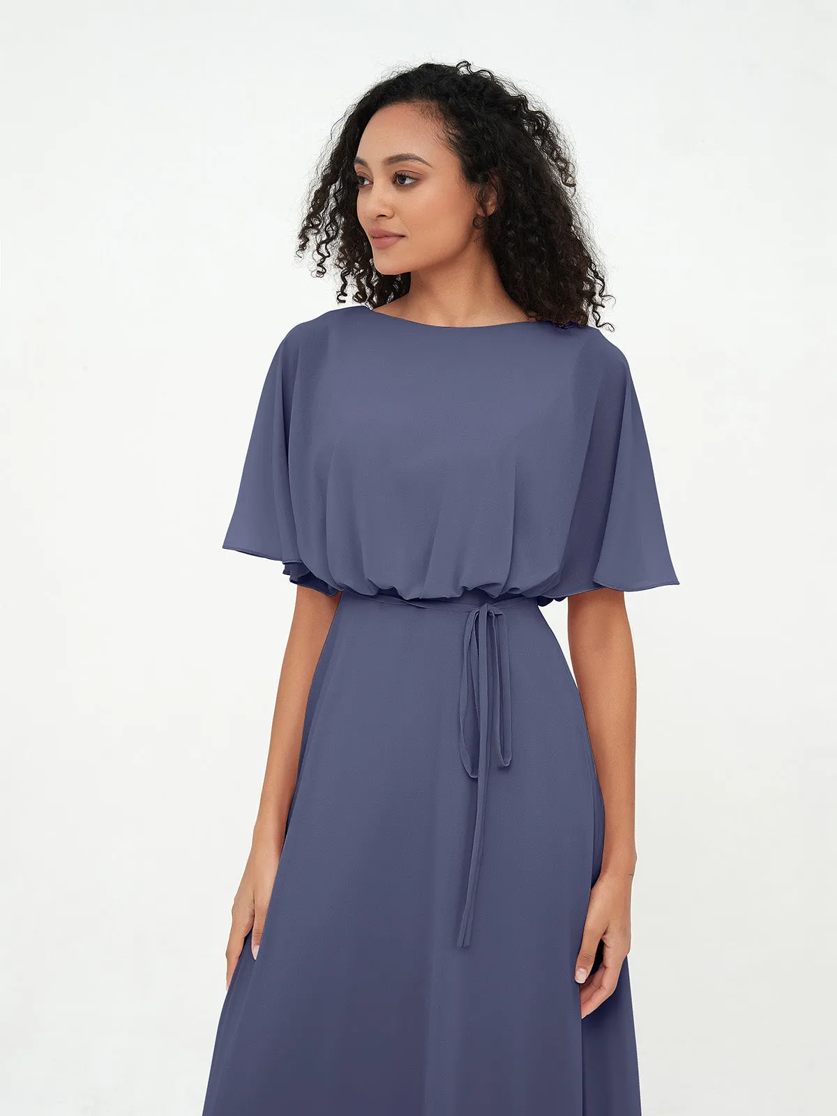 Chiffon Full Length Bridesmaid Dresses with Wrap Stormy