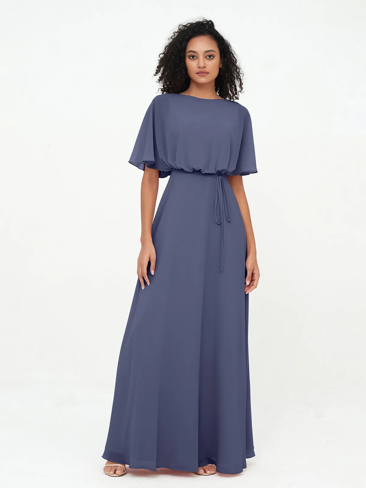 Chiffon Full Length Bridesmaid Dresses with Wrap Stormy