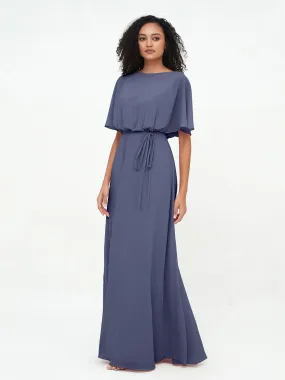 Chiffon Full Length Bridesmaid Dresses with Wrap Stormy