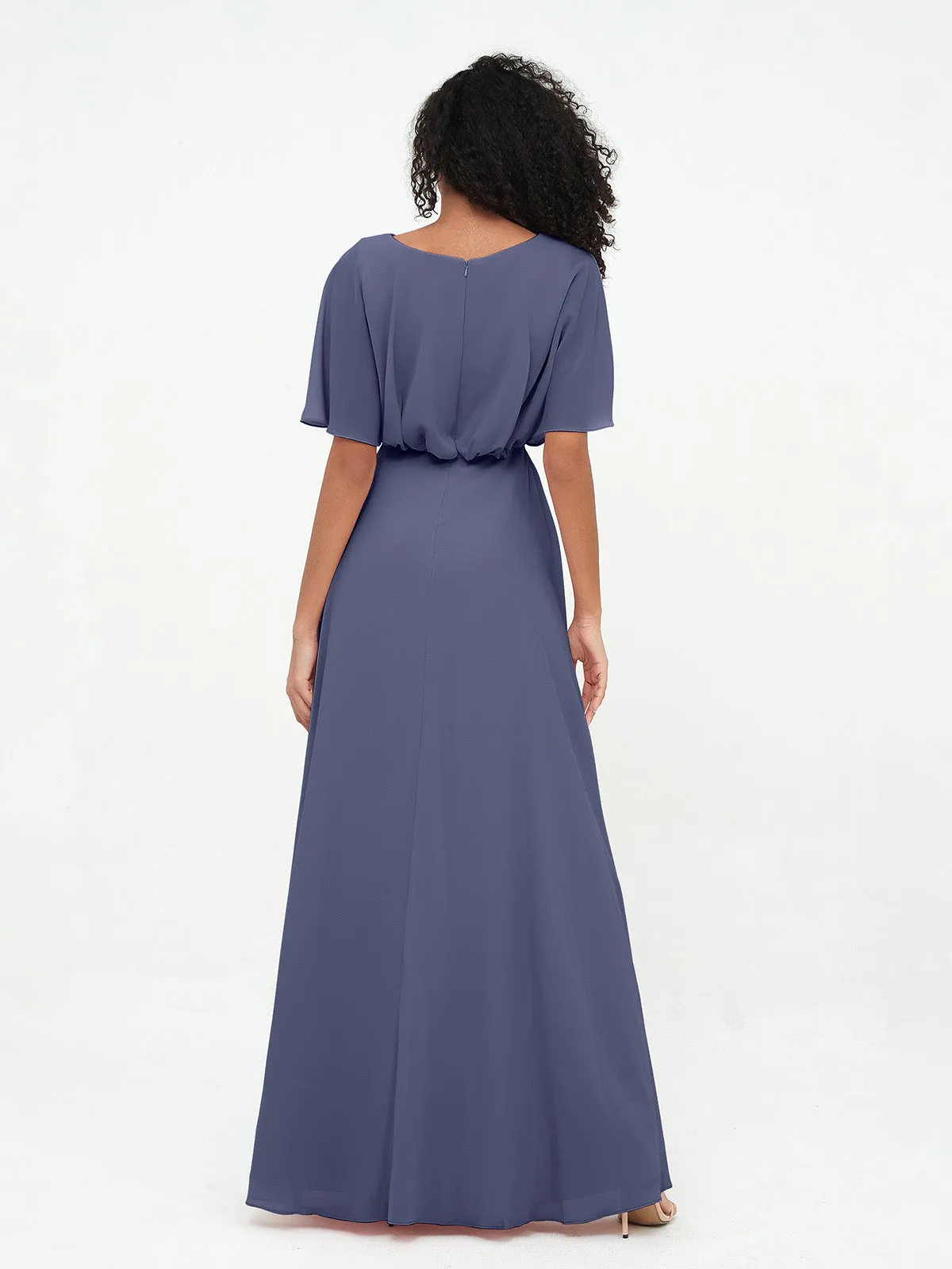 Chiffon Full Length Bridesmaid Dresses with Wrap Stormy