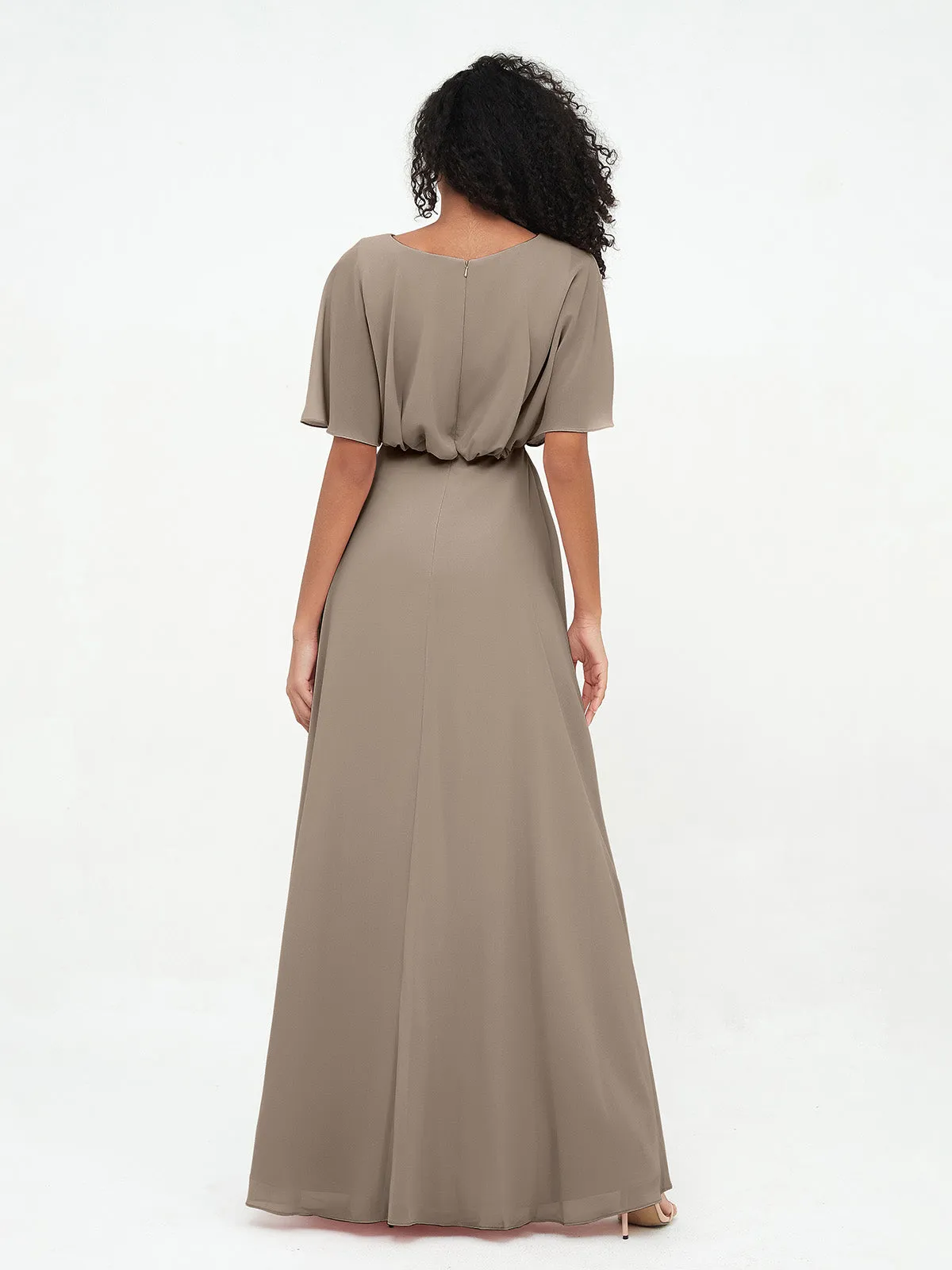 Chiffon Full Length Bridesmaid Dresses with Wrap Taupe Plus Size