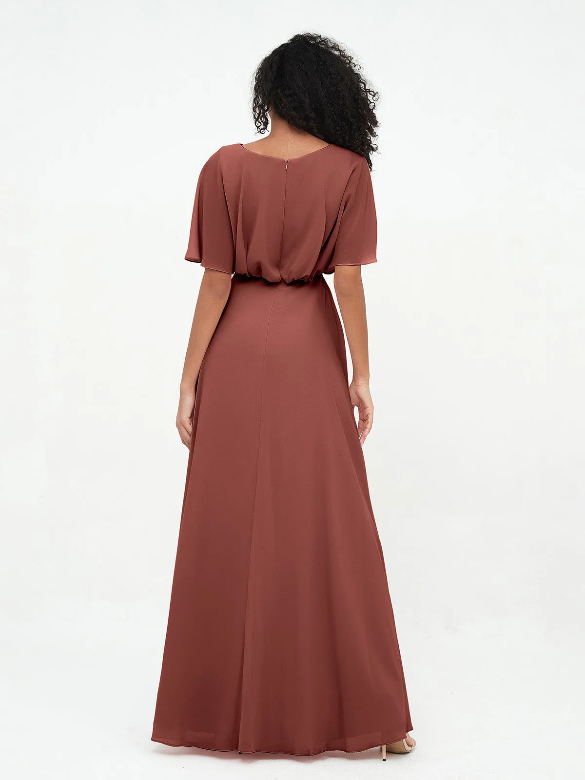 Chiffon Full Length Bridesmaid Dresses with Wrap Terracotta Plus Size