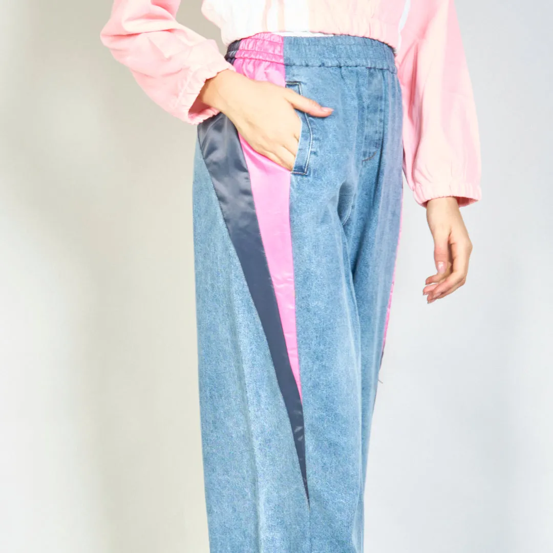 Contrast panel denim jogger pants wholesale