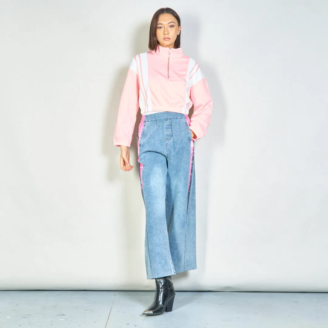 Contrast panel denim jogger pants wholesale