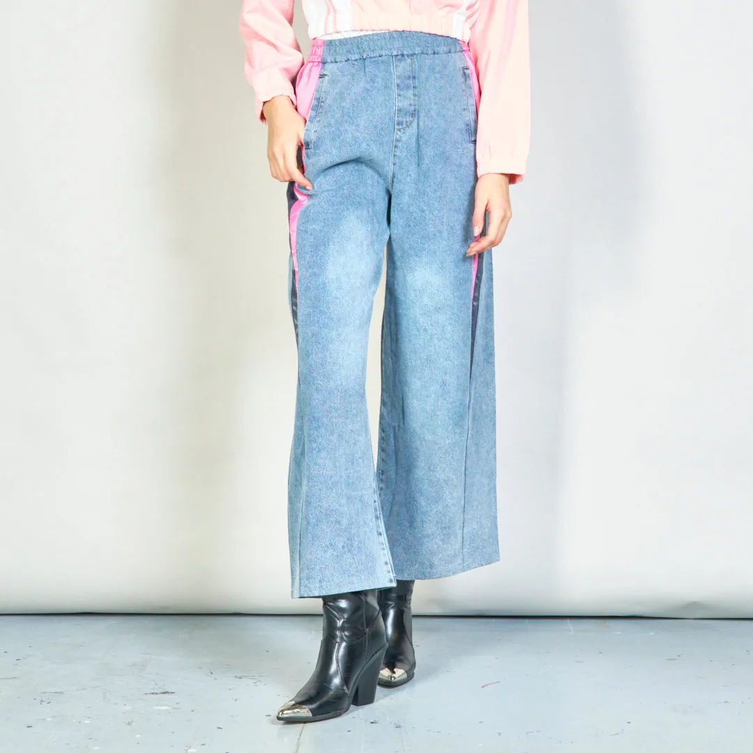 Contrast panel denim jogger pants wholesale