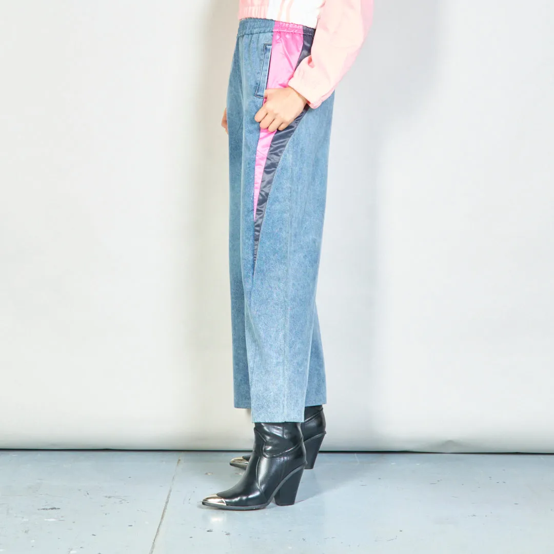 Contrast panel denim jogger pants wholesale