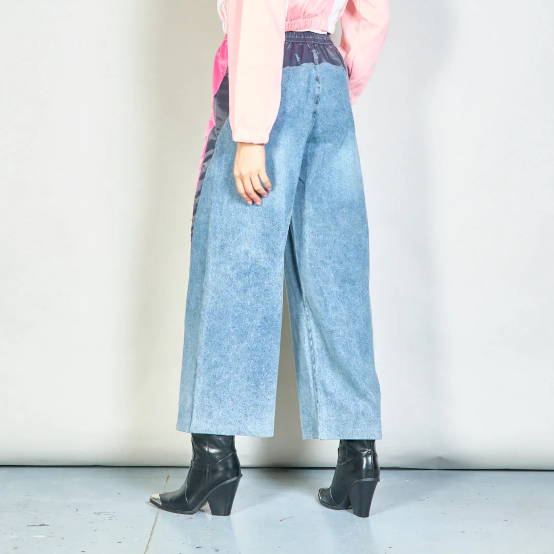 Contrast panel denim jogger pants wholesale