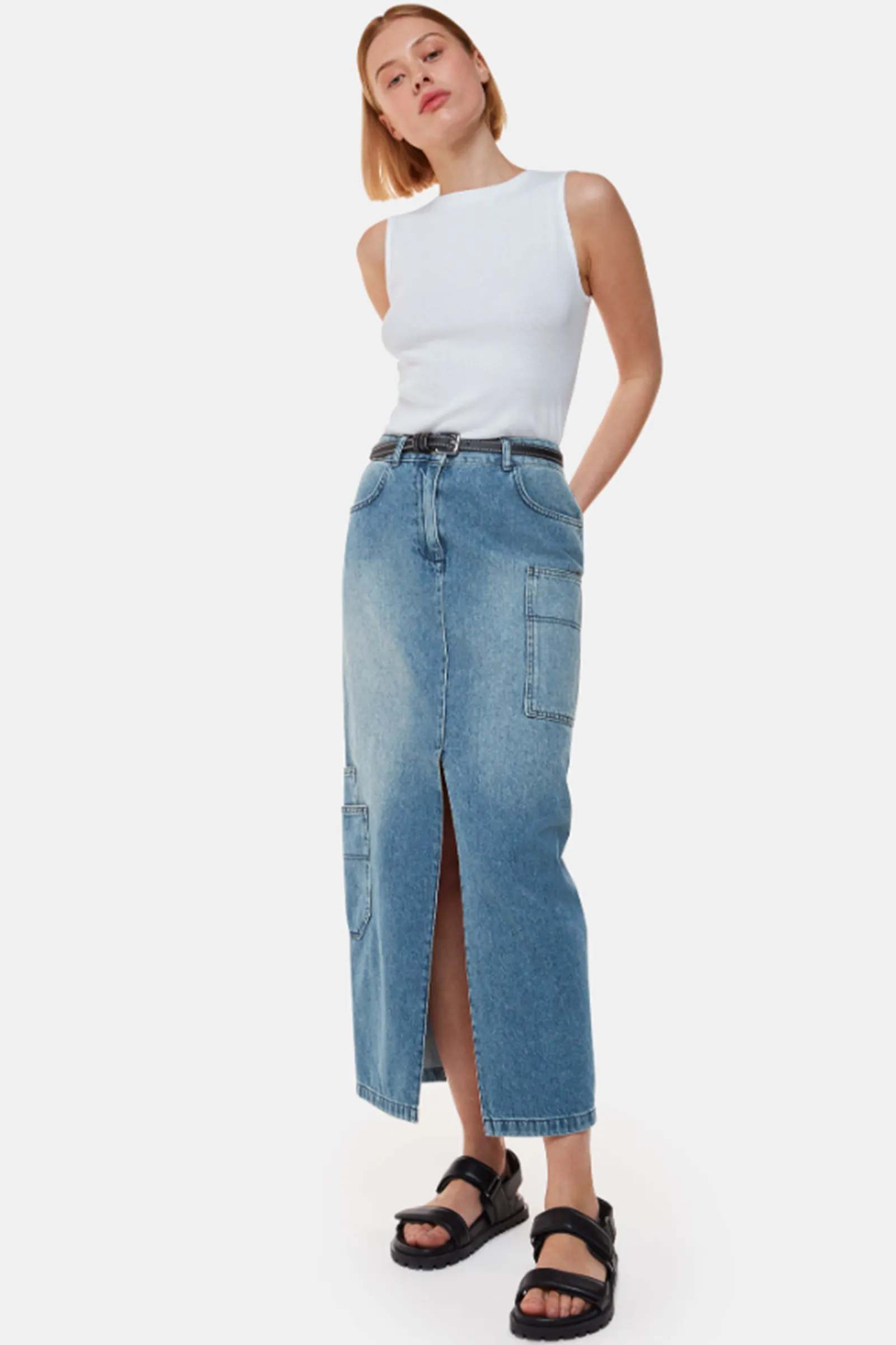Cora Utility Denim Maxi Skirt