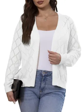 CPOKRTWSO Women's Lightweight Cardigan Open Front Long Sleeve Hollow Out Sweater (S-XXL)