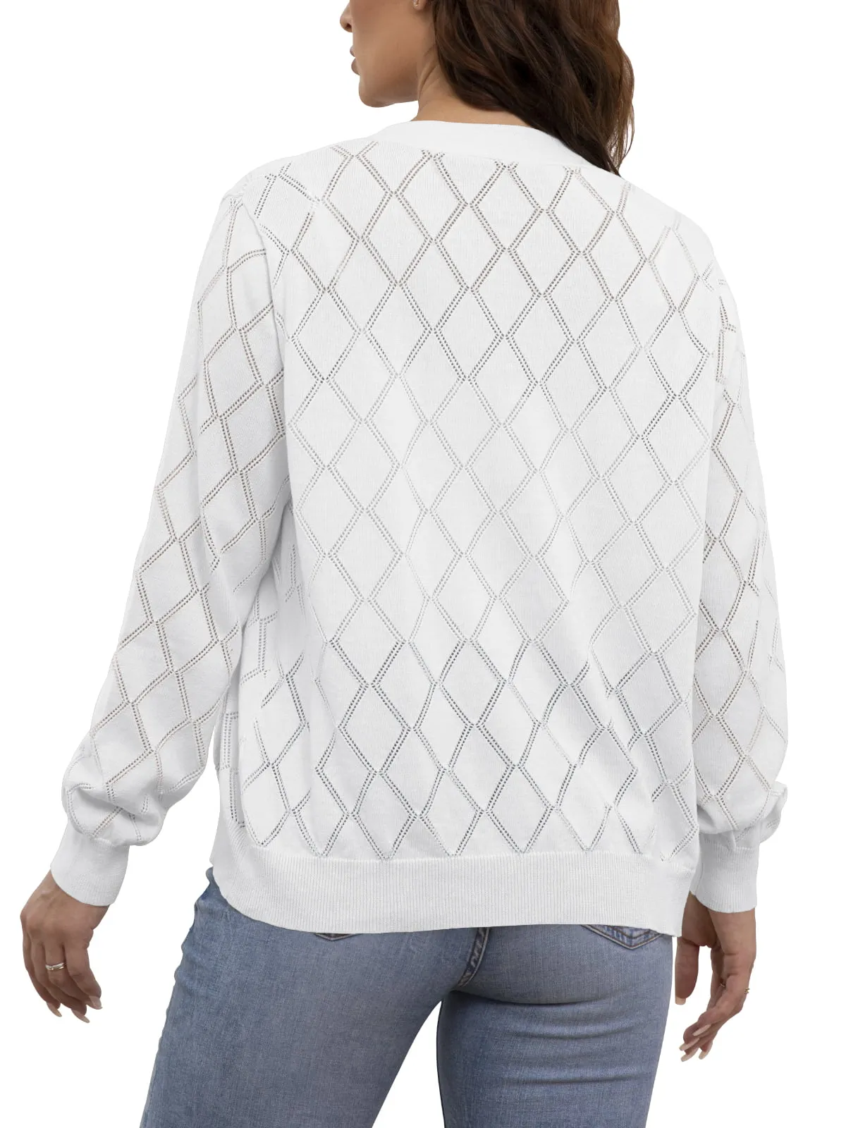 CPOKRTWSO Women's Lightweight Cardigan Open Front Long Sleeve Hollow Out Sweater (S-XXL)