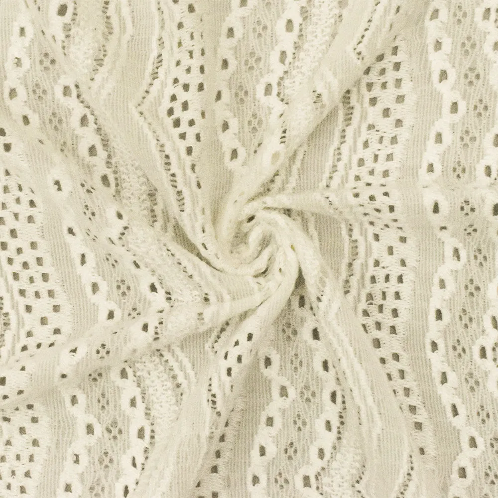Cream Ivory Scallop Stretch Crochet Knit Fabric