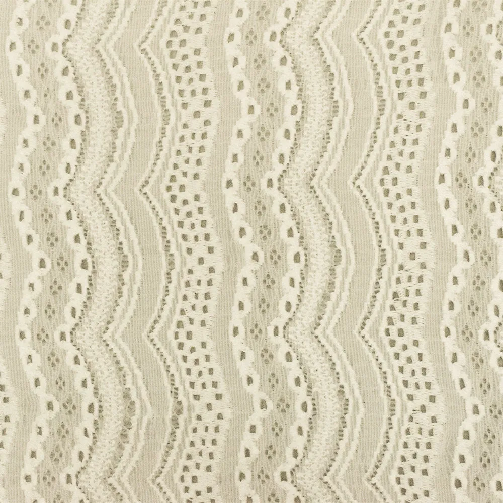 Cream Ivory Scallop Stretch Crochet Knit Fabric