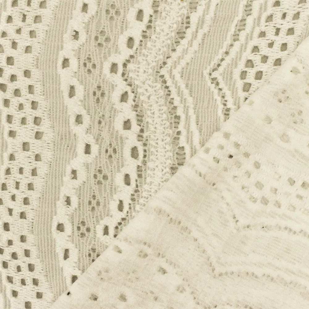 Cream Ivory Scallop Stretch Crochet Knit Fabric