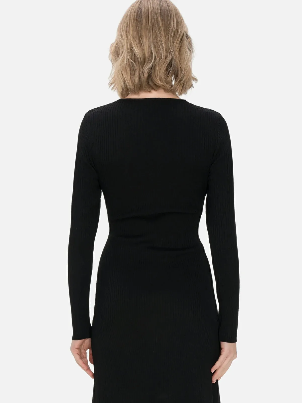 Cross V-neck Slim Fit Knit Midi Dress