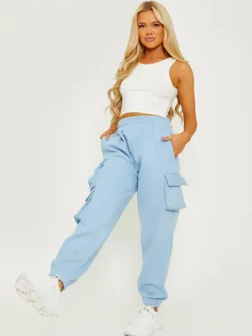 Elicia Utility Pocket Fleeced Cargo Jogger In Blue