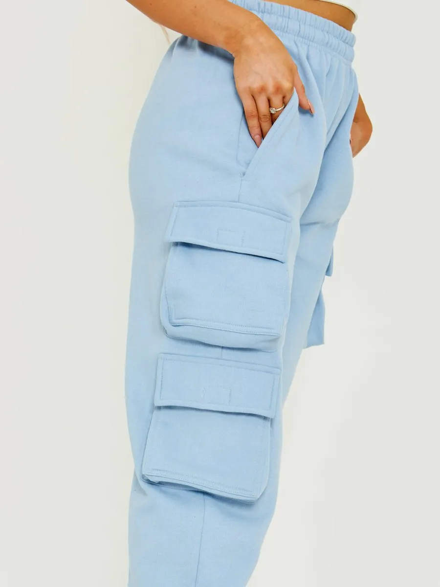 Elicia Utility Pocket Fleeced Cargo Jogger In Blue