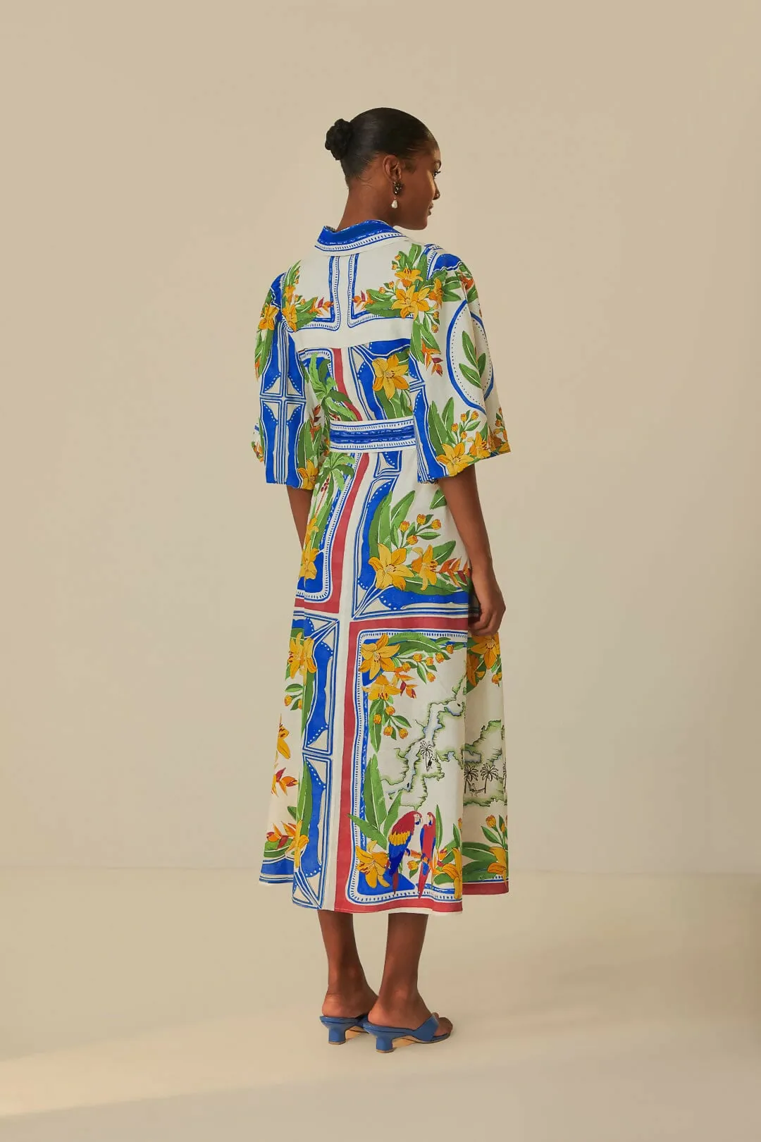 Farm Rio Off-White Tropical Destination Midi Dress Multi Size Small / AU 8
