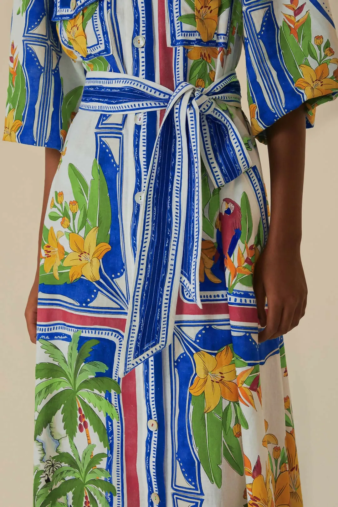 Farm Rio Off-White Tropical Destination Midi Dress Multi Size Small / AU 8