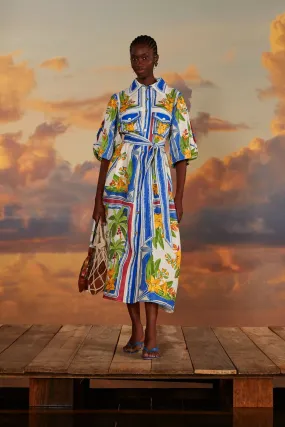Farm Rio Off-White Tropical Destination Midi Dress Multi Size Small / AU 8