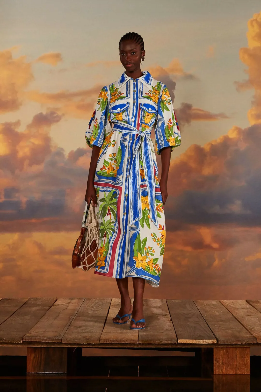 Farm Rio Off-White Tropical Destination Midi Dress Multi Size Small / AU 8
