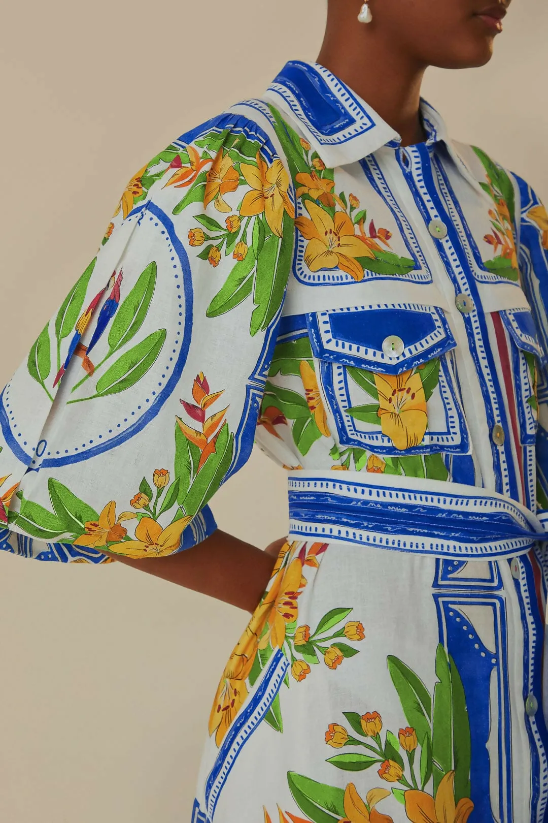 Farm Rio Off-White Tropical Destination Midi Dress Multi Size Small / AU 8