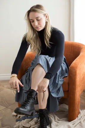 Faux Wrap Hi Lo Skirt- Slate