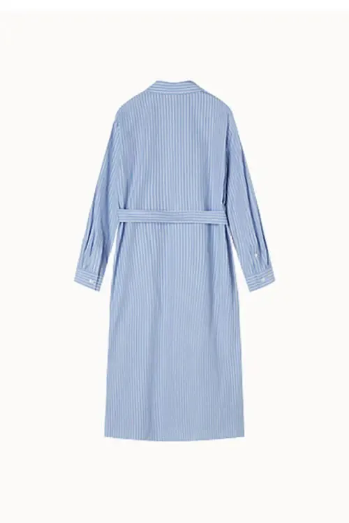 French Chic Wrap Waist Stripe Shirt Dress