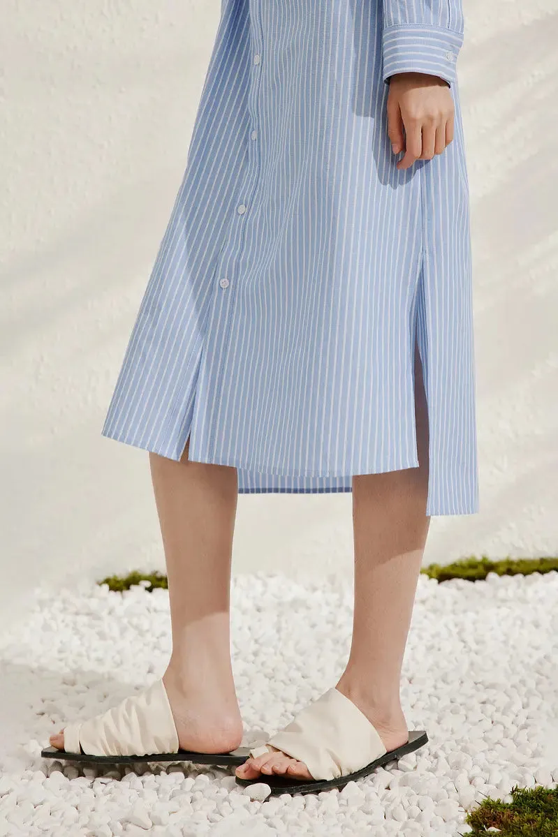 French Chic Wrap Waist Stripe Shirt Dress