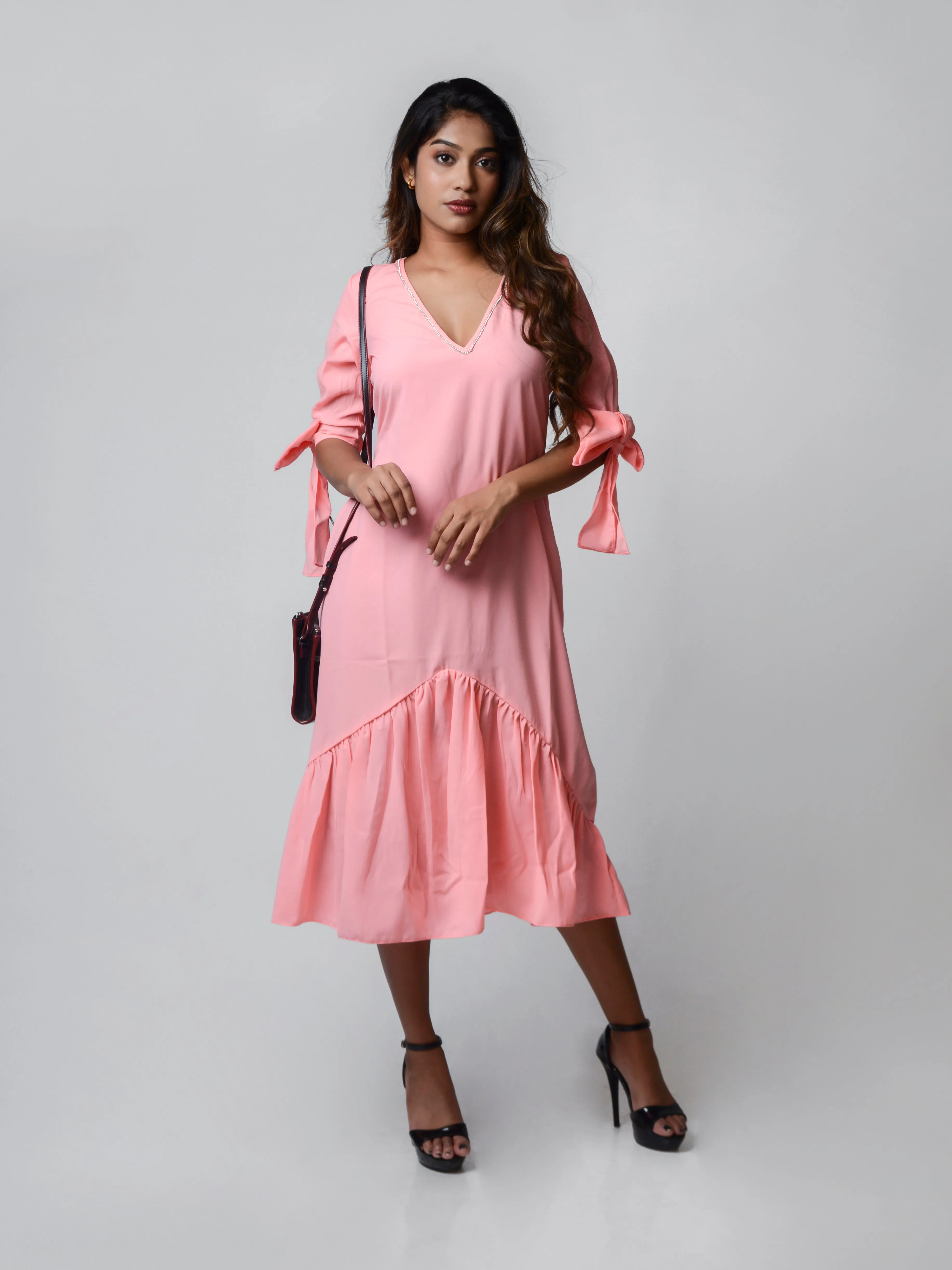 Graceful Bow V-Neck Dress
