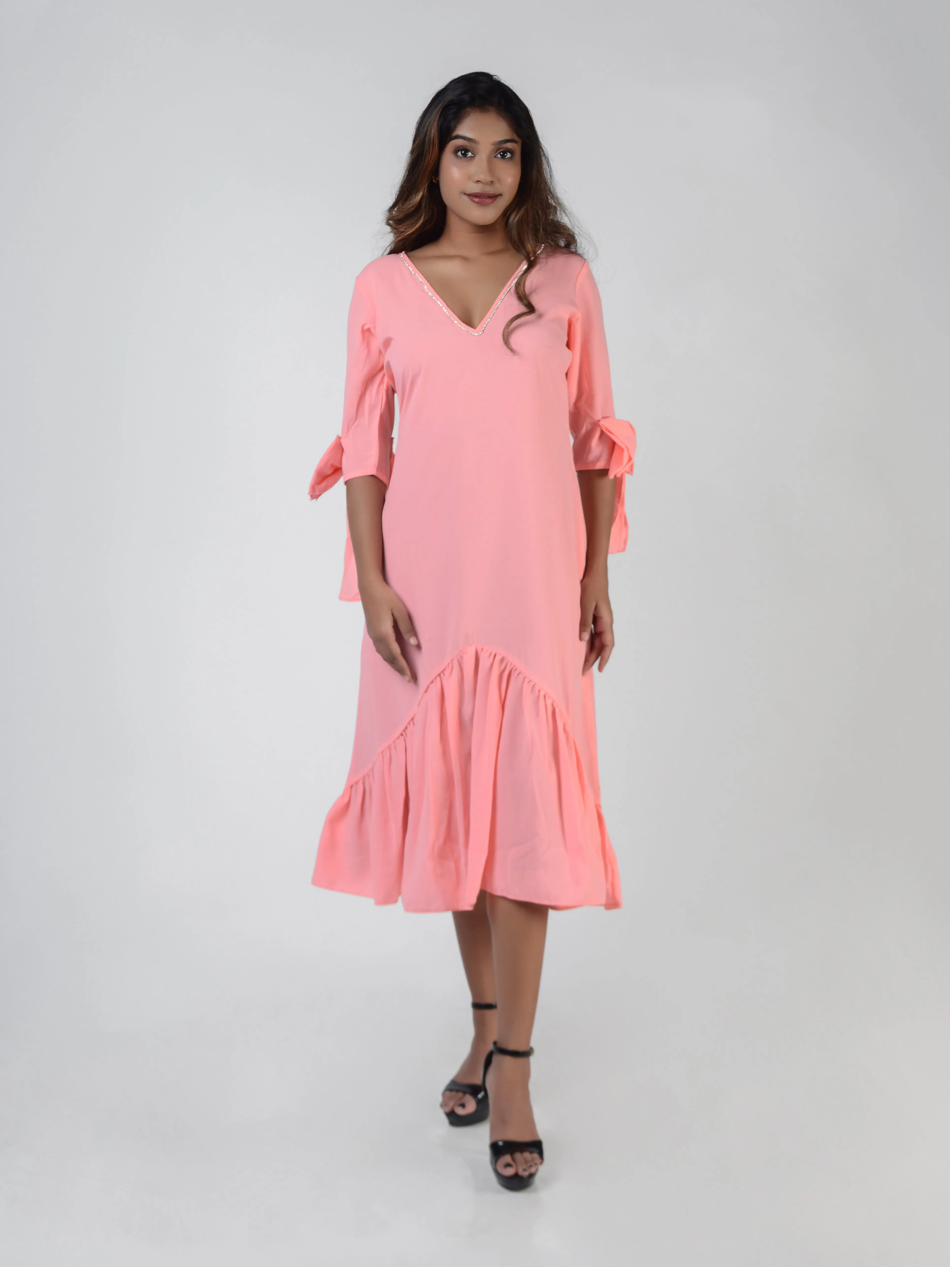 Graceful Bow V-Neck Dress
