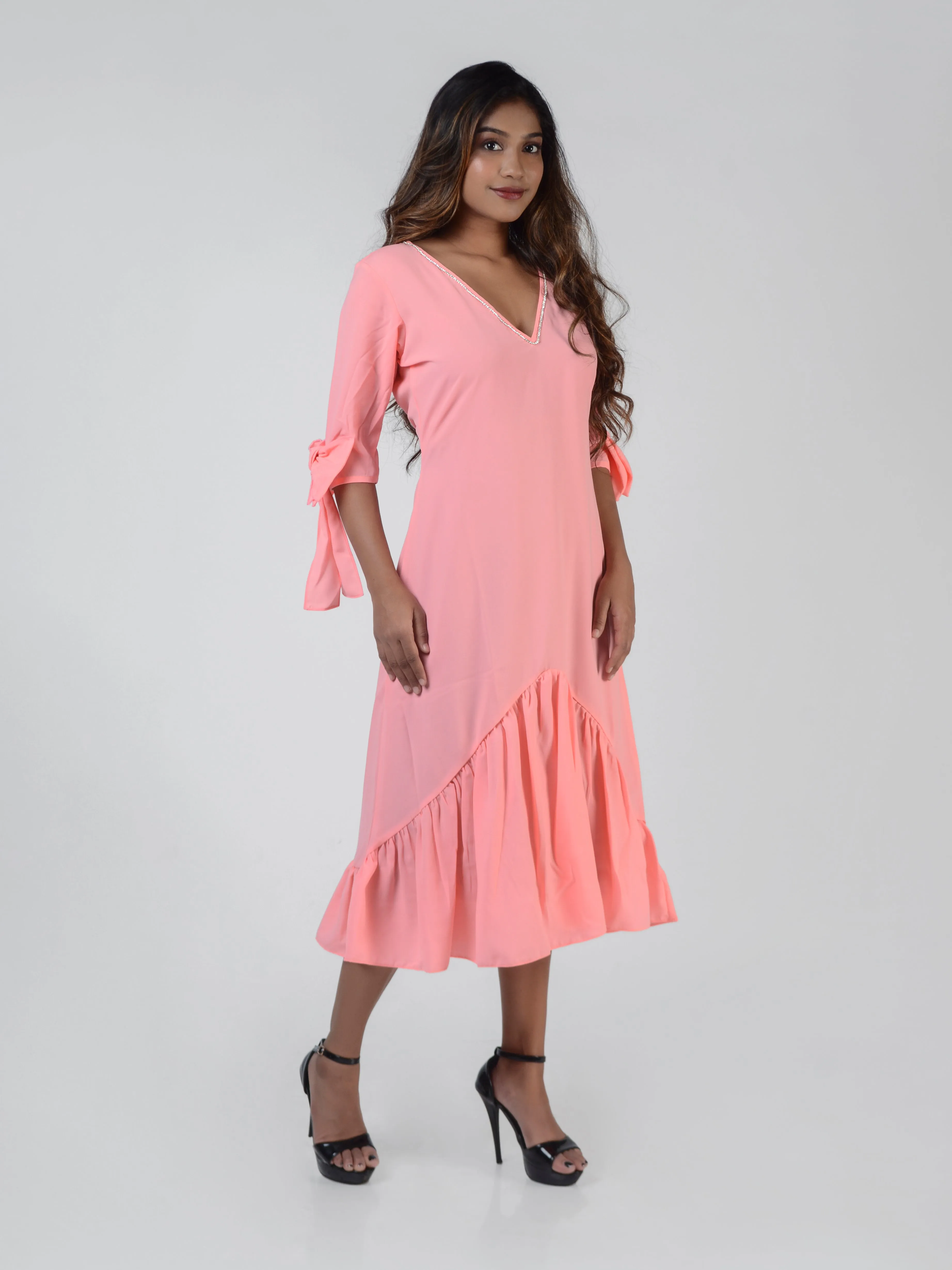 Graceful Bow V-Neck Dress