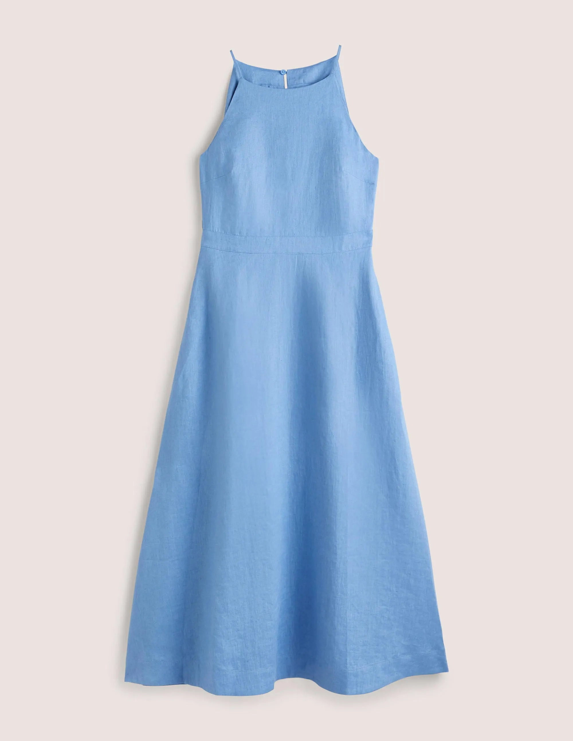 Halterneck Linen Midi Dress-Riviera Blue
