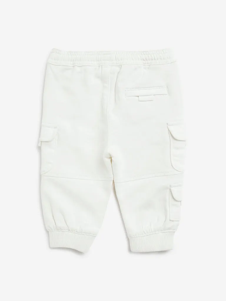 HOP Baby White Cargo-Style Mid-Rise Cotton-Blend Joggers