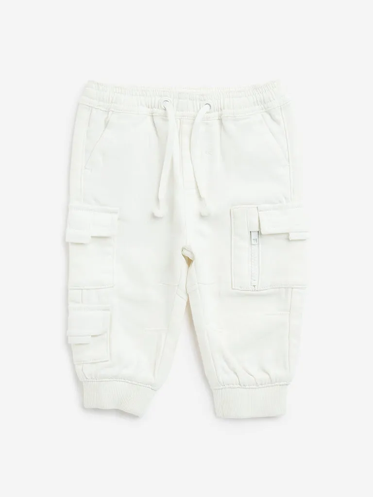 HOP Baby White Cargo-Style Mid-Rise Cotton-Blend Joggers
