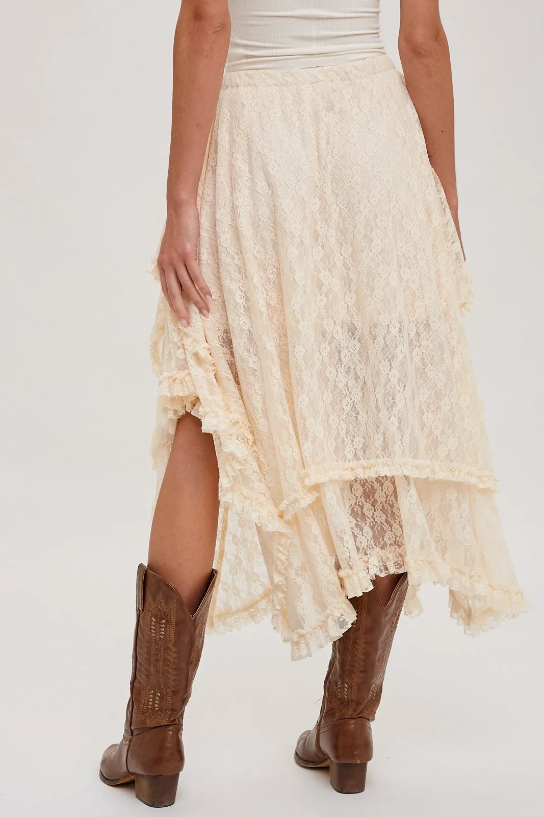 Ivory Lace Tier Midi Skirt