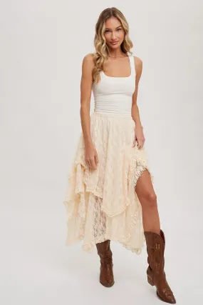 Ivory Lace Tier Midi Skirt