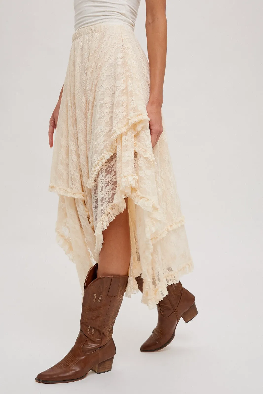 Ivory Lace Tier Midi Skirt