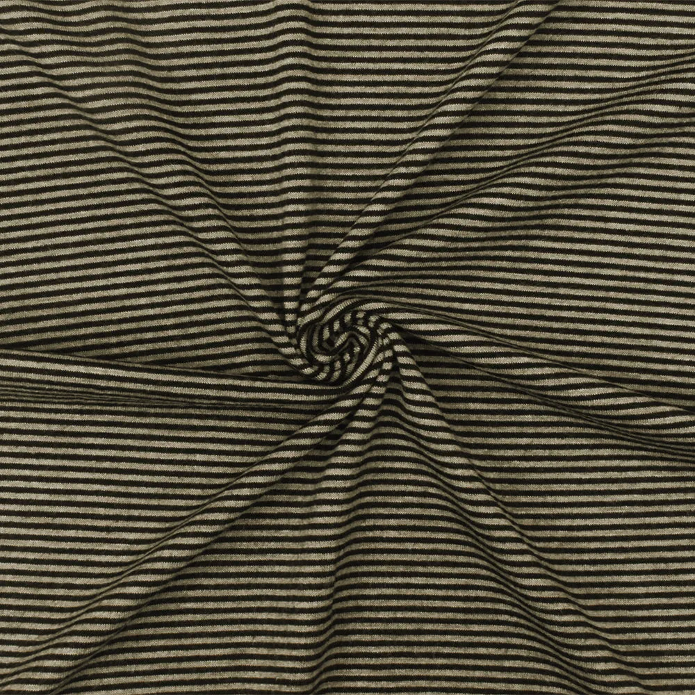 Old Khaki-Black Mini Stripe Stretch Jersey Knit Fabric