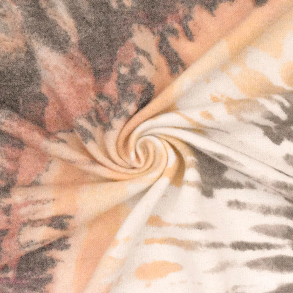 Orange-Brown-Multi Tie Dye Print Stretch Baby French Terry Knit Fabric