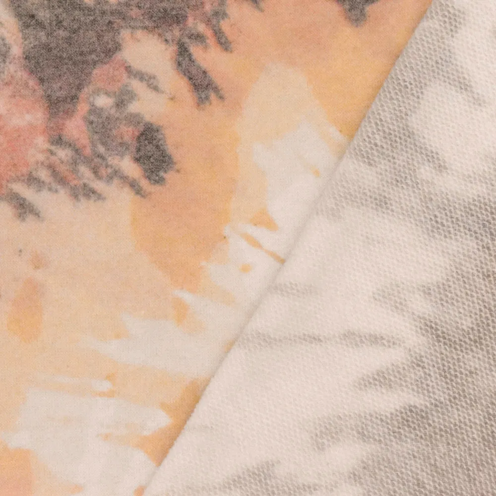 Orange-Brown-Multi Tie Dye Print Stretch Baby French Terry Knit Fabric
