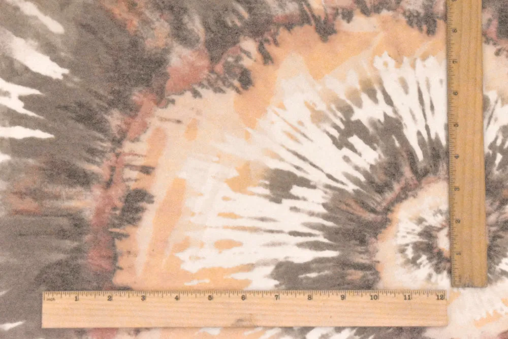 Orange-Brown-Multi Tie Dye Print Stretch Baby French Terry Knit Fabric