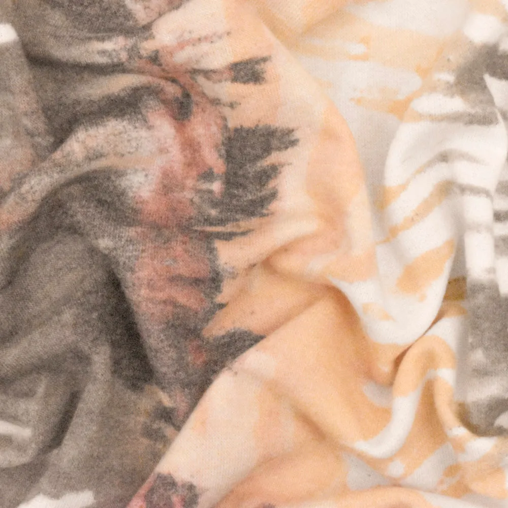 Orange-Brown-Multi Tie Dye Print Stretch Baby French Terry Knit Fabric