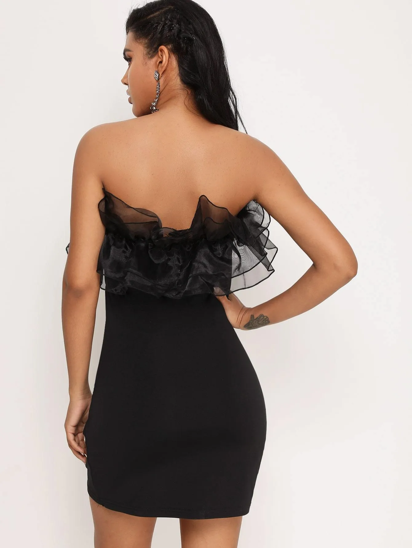Organza Exaggerated Ruffle Wrap Tube Dress