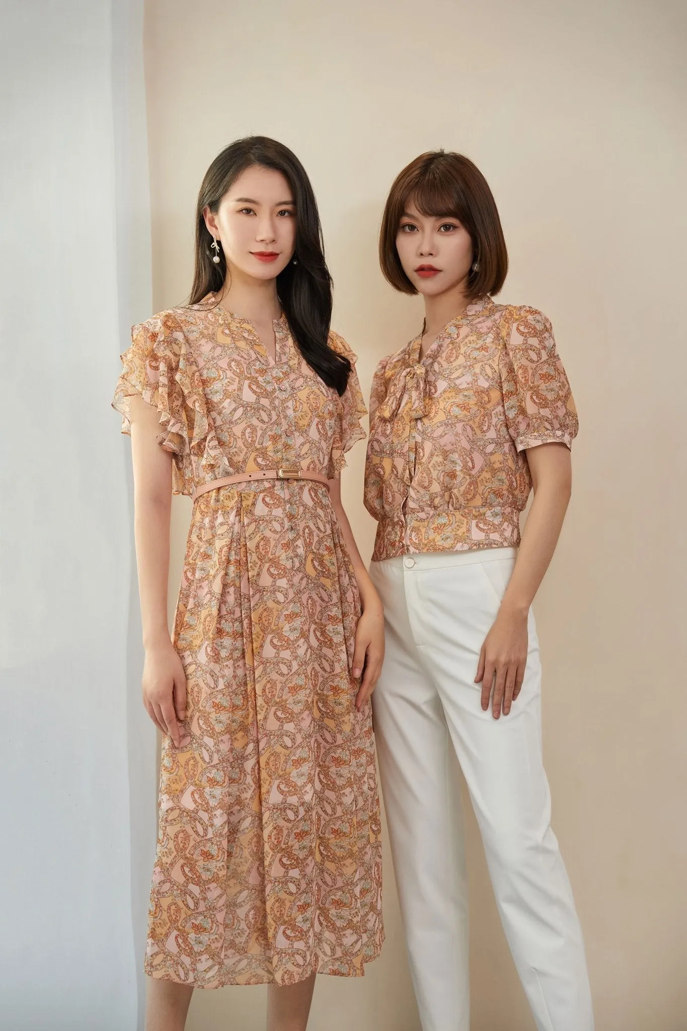 Pink Floral Waist Ruffles Midi Dress