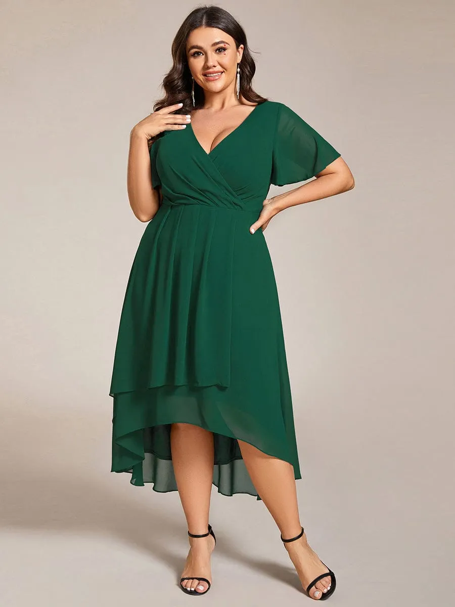 Plus Size Chiffon Short Sleeve High-Low Wedding Guest Dress