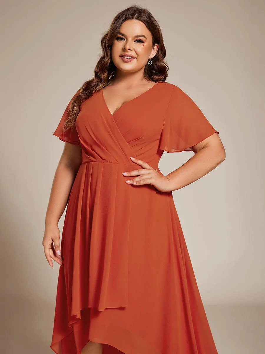 Plus Size Chiffon Short Sleeve High-Low Wedding Guest Dress