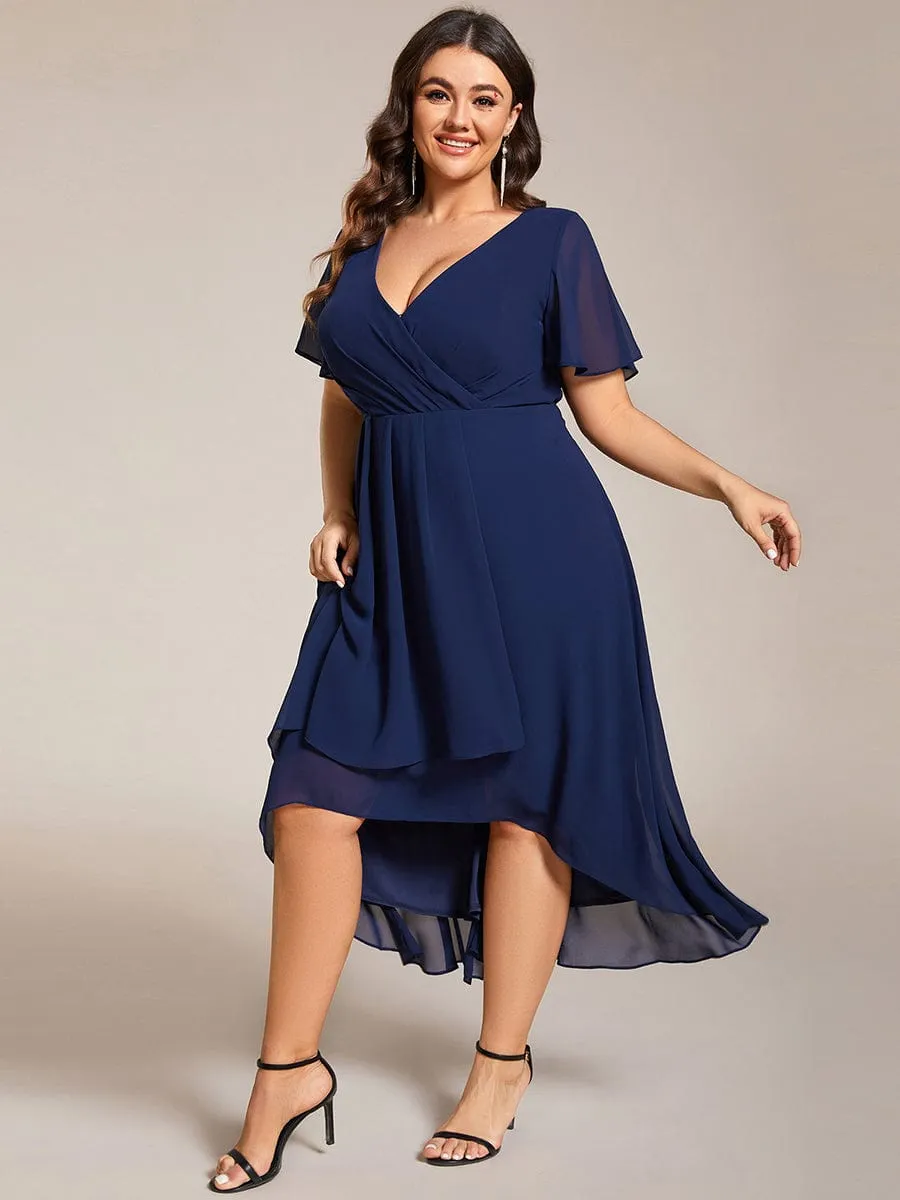 Plus Size Chiffon Short Sleeve High-Low Wedding Guest Dress